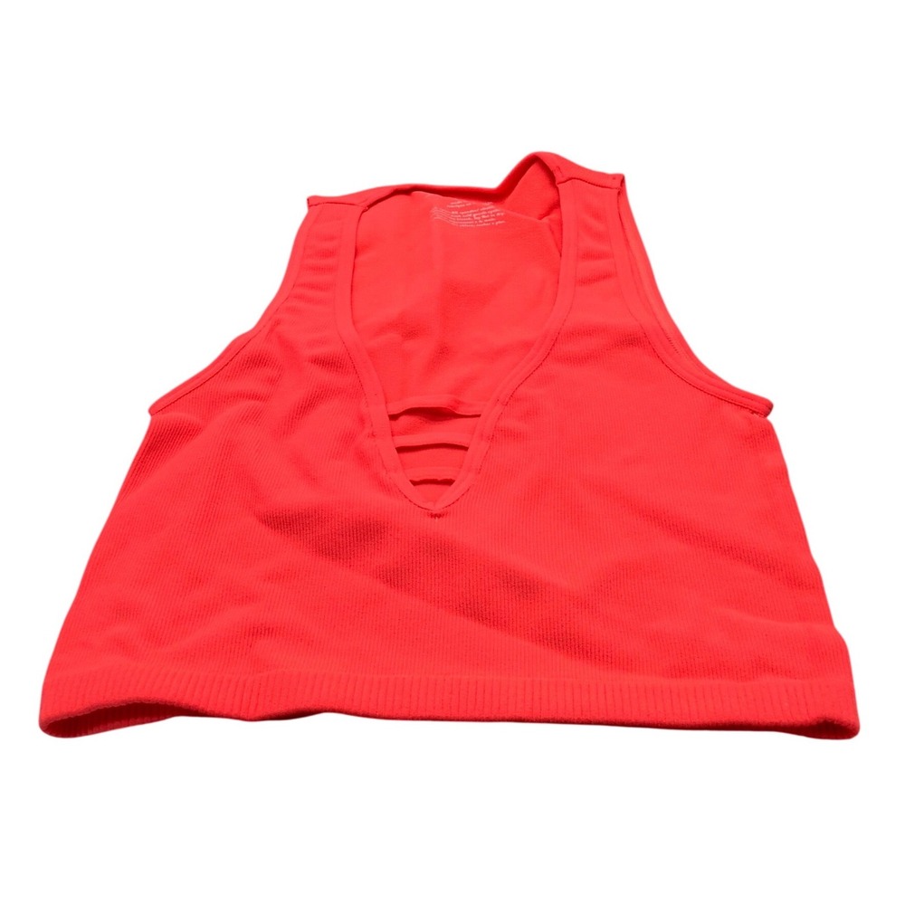 Free People Intimately Neon Pink Ribbed Strappy V-Neck Crop Top OB932821 M/L NEW - Picture 2 of 10